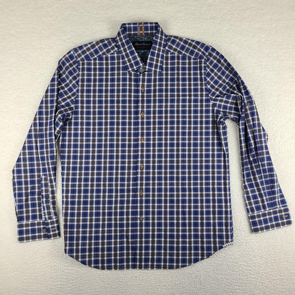 Robert Graham Shirt Mens XL Blue Brown Tailored‎ Fit Modern American Button Up